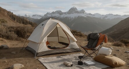 Camping in the mountains Tent chair and stunning view
