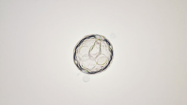 Microscopic view of a human blastocyst showing the inner cell mass and the outer trophectoderm cells