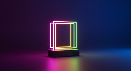 Futuristic neon light fixture with gradient colors illuminated on a dark backdrop