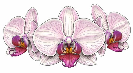 Fototapeta premium Pink Orchid Flowers Arrangement with Light Purple and Deep Pink Accents for Botanical Decor