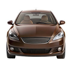 Chocolate Color Car Front View Isolated on Pure White Background

