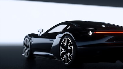 Fototapeta premium Sleek black sports car rear view illuminated with led lights and futuristic design