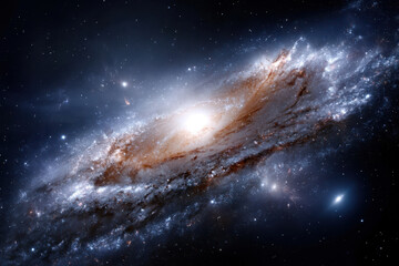 Fototapeta premium Astounding view of a spiral galaxy illuminated by distant stars in deep space