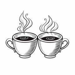Two Cups Of Hot Steaming Coffee Image Vector Isolated on white background.