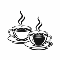 Two Cups Of Hot Steaming Coffee Image Vector Isolated on white background.