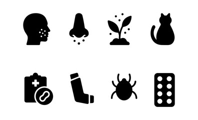 Allergy awareness icons - health, nature, and medicine symbols for allergy prevention and management
