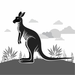 A Kangaroo standing on its hind legs in a field Image Vector On white Background.