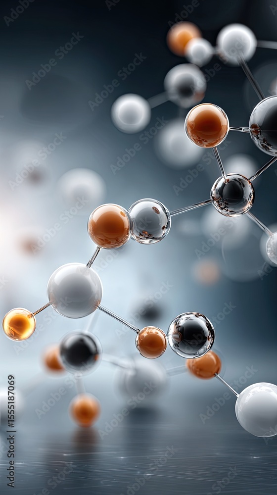 Poster abstract visual of white connected molecules and dots on a dark blue backdrop, representing a scienc