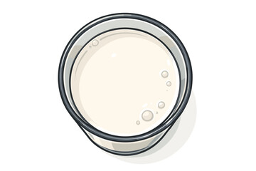 Realistic top view glass of fresh milk with bubbles on clean white background. Dairy beverage vector illustration. Healthy drink concept. Minimalist breakfast nutrition design. No text.