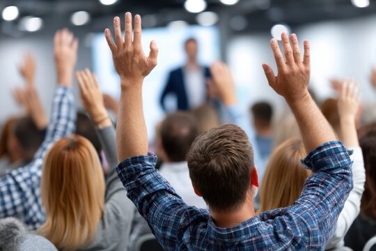 Participants engage in discussion during conference event in a modern venue setting