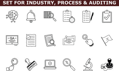 Industry process auditing icons line art set