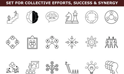 Teamwork success synergy icons set for business