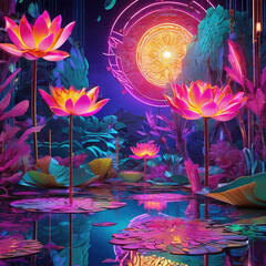 Tapestry Style Virtual Reality Artwork: Neon Lotus Lake