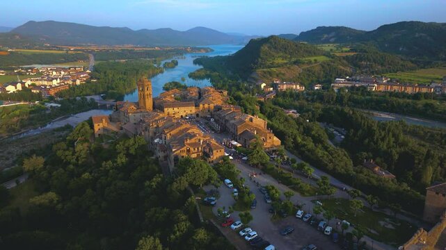 Aerial view of Ainsa, Huesca province, Aragon, Spain	