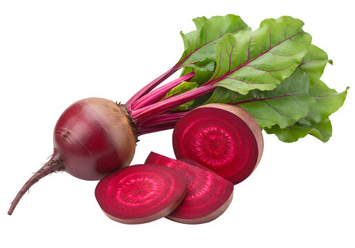 Fresh Beetroot with Leaves, Whole and Sliced, isolated on white or transparent background. PNG, Healthy Food, Red Beet, beetroot, vegetable, food