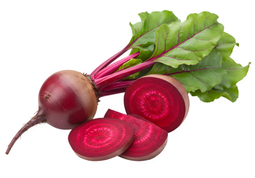 Fresh Beetroot with Leaves, Whole and Sliced, isolated on white or transparent background. PNG, Healthy Food, Red Beet, beetroot, vegetable, food