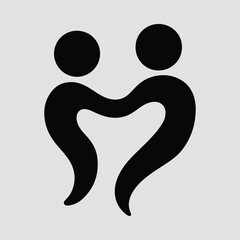 Silhouette couple hugging forming heart shape minimalist logo Vector illustration
