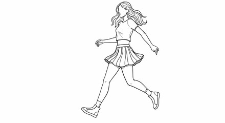 Fototapeta premium Young Woman Walking in Casual Outfit Sketch Illustration