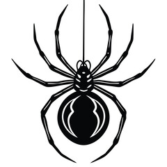 Creepy black widow spider on a web, an isolated arachnid of nature, perfect for a scary Halloween illustration