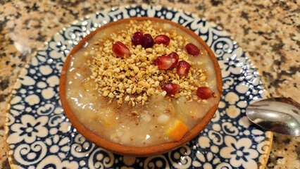 Turkish Ashura dessert in a bowl