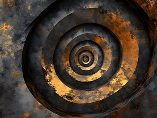 Abstract Dark Gold and Black Rusted Metal Concentric Circles Background