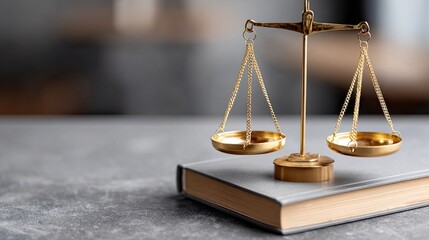 Scales of justice stand beside a collection of ancient books on a wooden table, set against a dark background with ample copy space