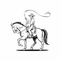 Man Cowboy Horse Lasso Rope Illustration Stock Vector
