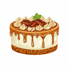 Caramel Pecan Cheesecake Image vector isolated on white background.