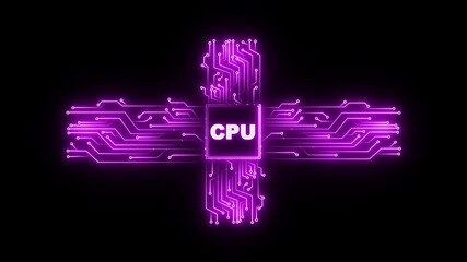  neon line Animated Cpu circuit board. cpu Circuit Board technology background animation.  Central computer processor  concept. cpu Motherboard digital chip. - Powered by Adobe