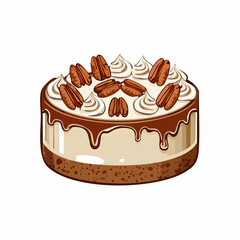 Caramel Pecan Cheesecake Image vector isolated on white background.