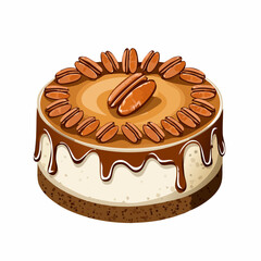 Caramel Pecan Cheesecake Image vector isolated on white background.