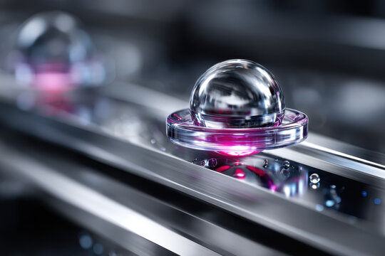 Futuristic floating orb gliding along a sleek metallic track with glowing accents