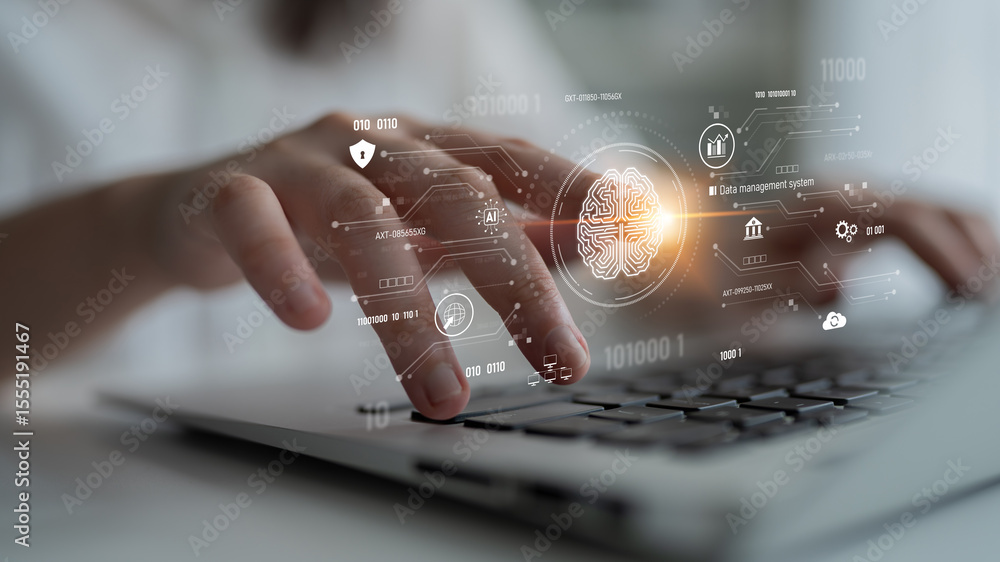 Poster ai data management system for digital analysis, with ai, data, and system repeating for better seo t
