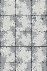 Stone tile seamless pattern with distressed grunge texture. Gray concrete wall or floor background. Vector illustration of ancient masonry, old castle pavement or dungeon floor.