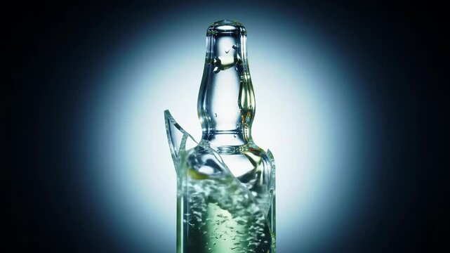 Dynamic sequence of bottling and shattering glass with splashing liquid motion