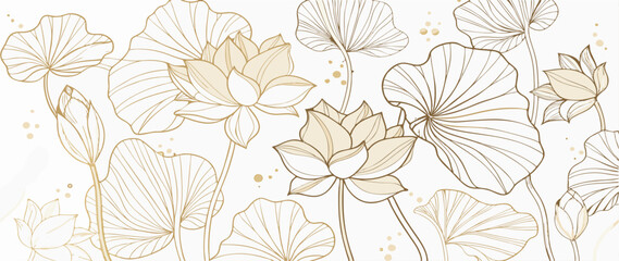 Elegant Beige Lotus Flower Line Art Print