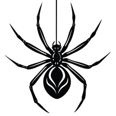 Creepy black widow spider on a web, an isolated arachnid of nature, perfect for a scary Halloween illustration