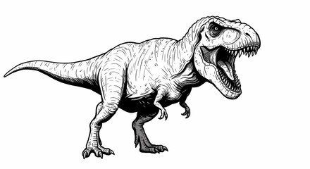 Fototapeta premium Black and White Dinosaur Illustration T Rex with Open Mouth and Sharp Teeth