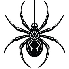 Creepy black widow spider on a web, an isolated arachnid of nature, perfect for a scary Halloween illustration
