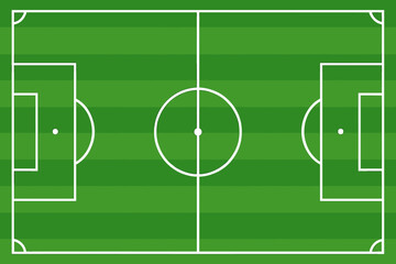 Soccer field from top view. Football pitch with green grass and white marking lines. Vector illustration of a stadium layout for sport game, competition, or championship. Background.