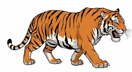 Fototapeta premium Illustration of a Realistic Orange Tiger Walking in Natural Habitat
