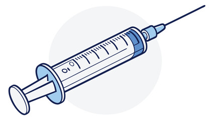 Cartoon Syringe Illustration with Needle and Volume Markings.