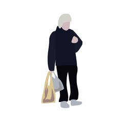 Set of drawings of people on the street in spring clothes. 2D image for use as an entourage. Vector flat city infographics	
