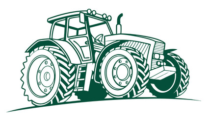Green Outline Drawing of a Tractor with Large Tires.