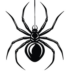 Creepy black widow spider on a web, an isolated arachnid of nature, perfect for a scary Halloween illustration