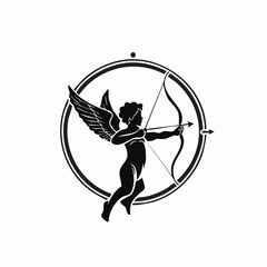 Cupid Shooting Bow And Arrow silhouette logo design vector isolated on white background.