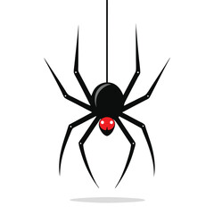 Creepy black widow spider on a web, an isolated arachnid of nature, perfect for a scary Halloween illustration