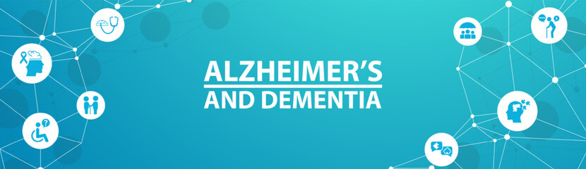 Alzheimer's and dementia vector illustration. Concept on assistance and care for patients with memory issues, brain disease , memory loss , Alzheimer