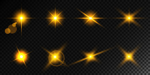 Lens Flare, light glow effect. sun or realistic shining star with backlight effect.
bokeh glitter and sparkles or sparkles on transparent background.