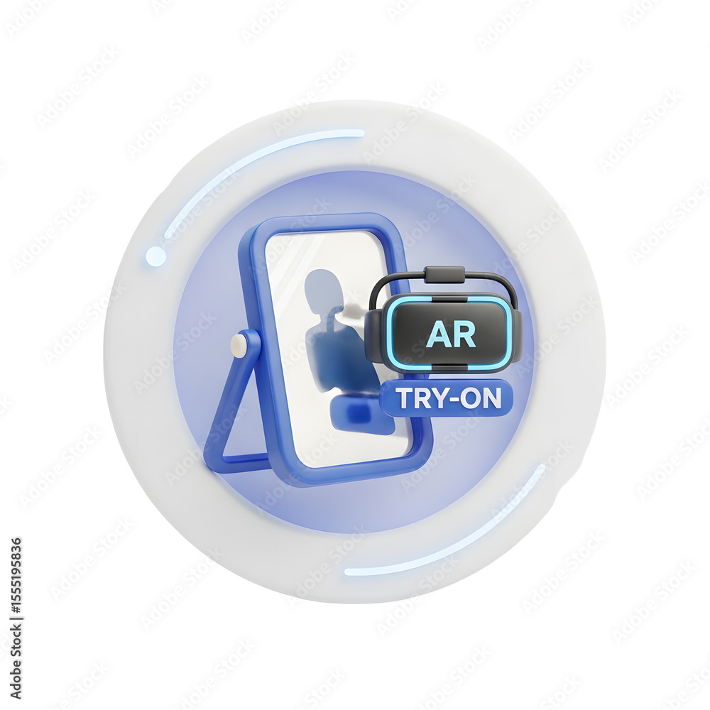 Fototapete 3d rendering of a futuristic ar try-on concept. a mirror displays a virtual avatar wearing ar glasse